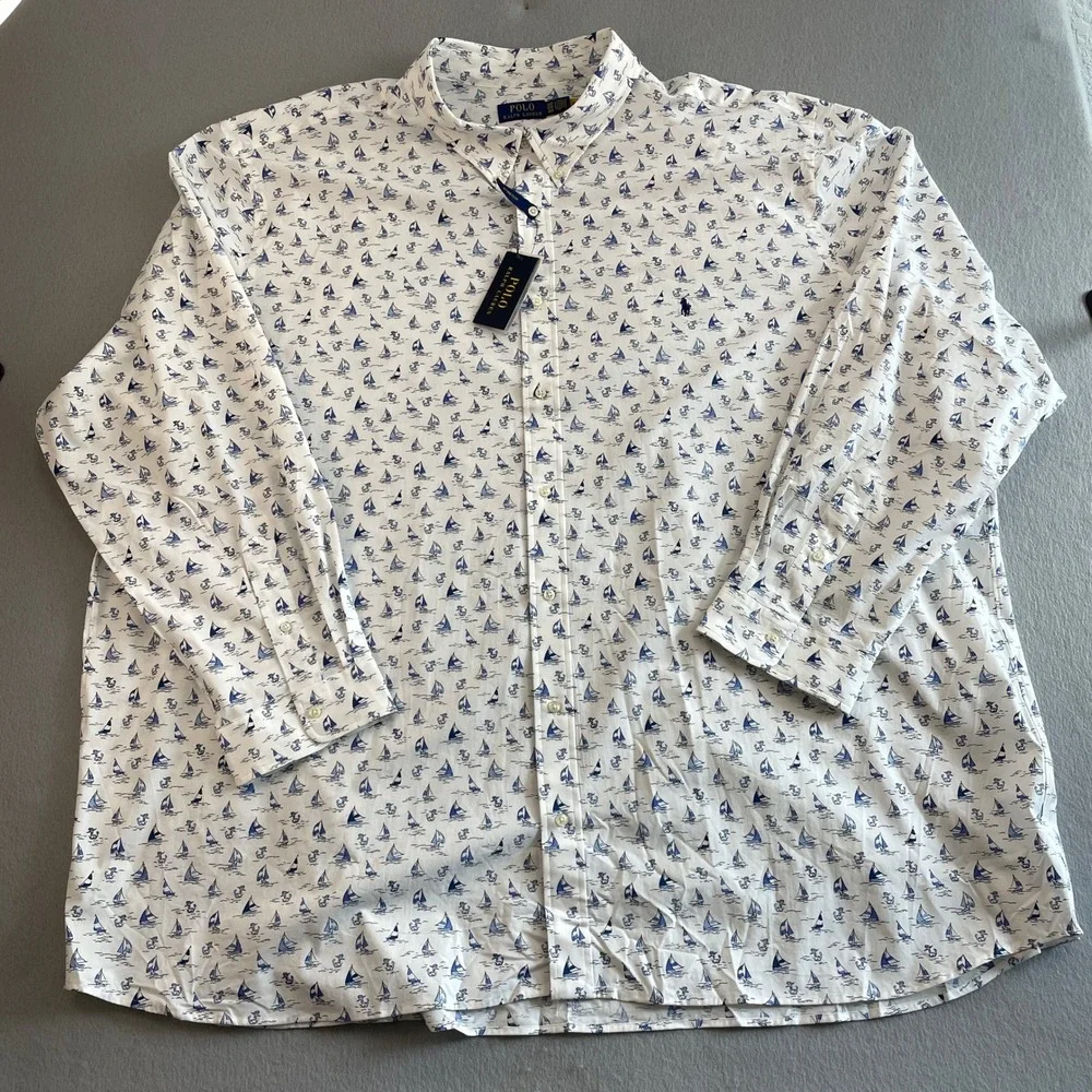 Polo‎ Ralph Lauren Mens 5XB Stretch Classic Fit Sailboat Print Shirt